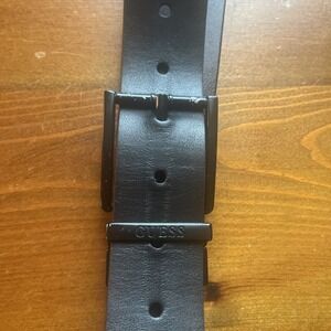 Guess Black Brown Reversible Leather Belt Mens 42-44 Black Tone Buckle
